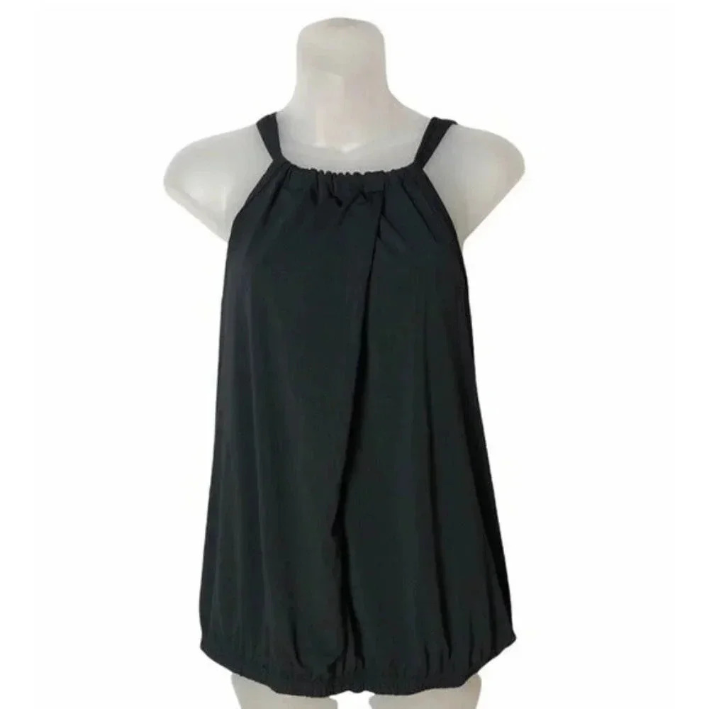 Macbeth Collection Black Wrap Front High Neck Tank Top S